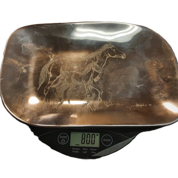 Vintage Hoselton Aluminum Tray Hand-Engraved Horse Motif Rustic Farmhouse Decor - Picture 5 of 5